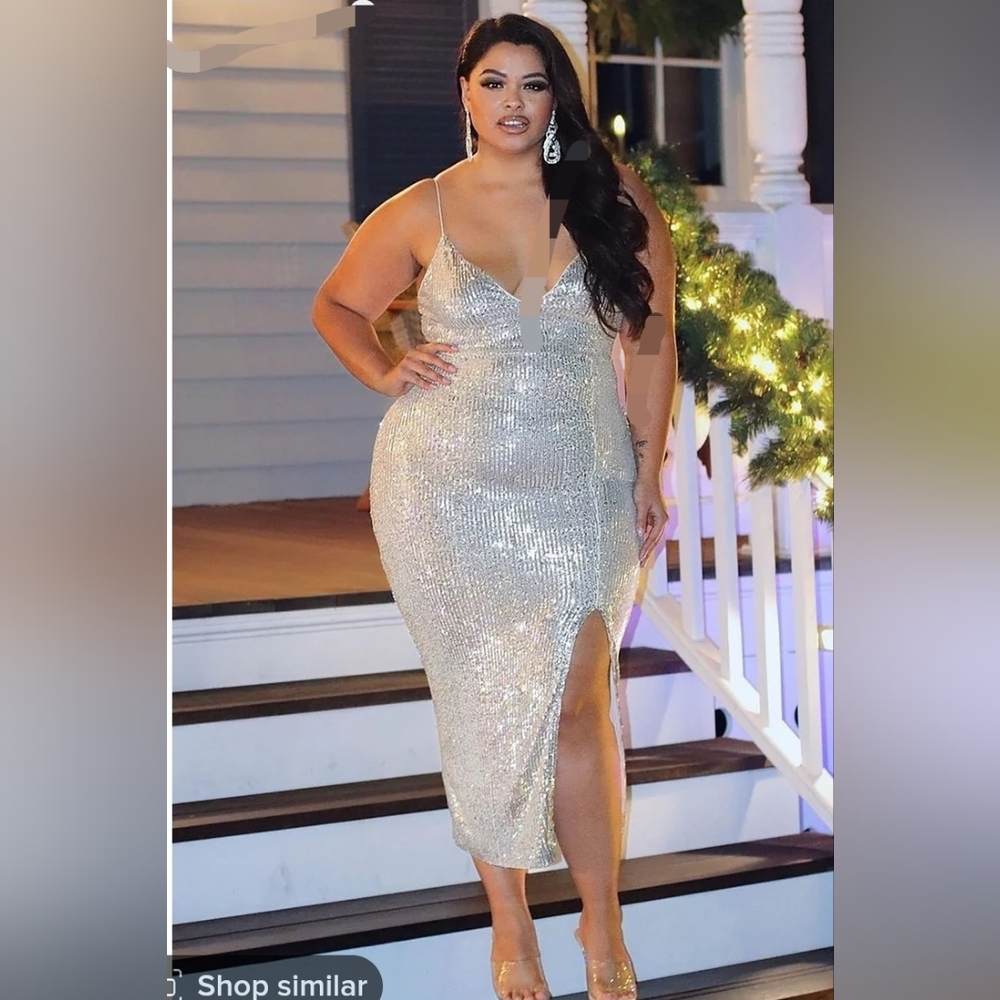 2X Plus Silver Sequin Fashionova Dress